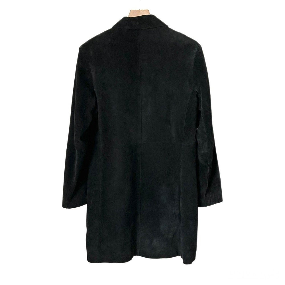 Vintage Outfit JPR Leather Black Suede Trench Coat Jacket Longline Button Size 8 - Picture 3 of 7